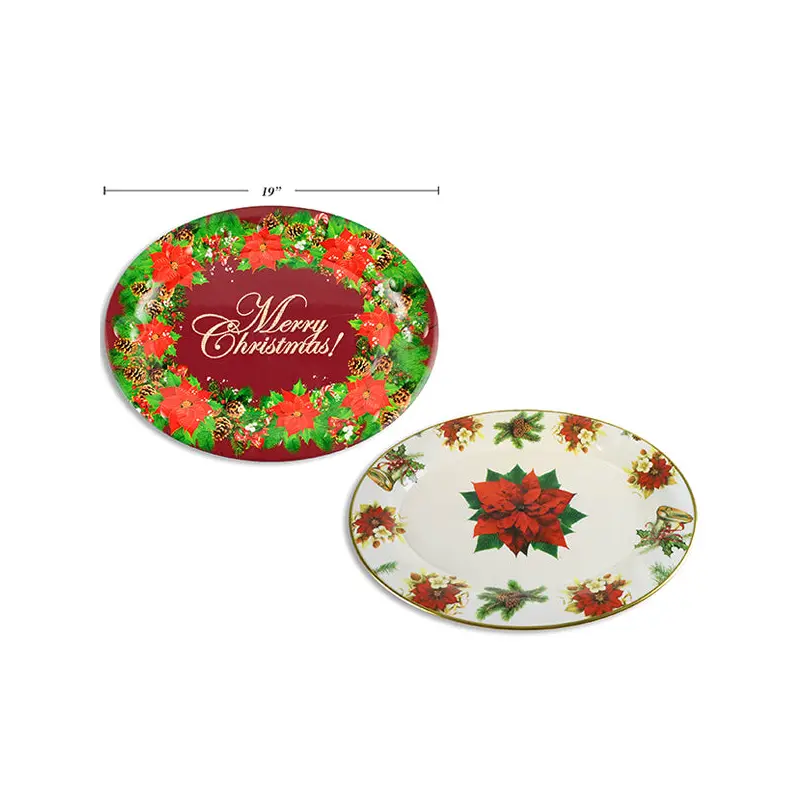 SANTA STUDIO - XMAS PRINT OVAL SERVING TRAY ASSORTED 18.875 IN