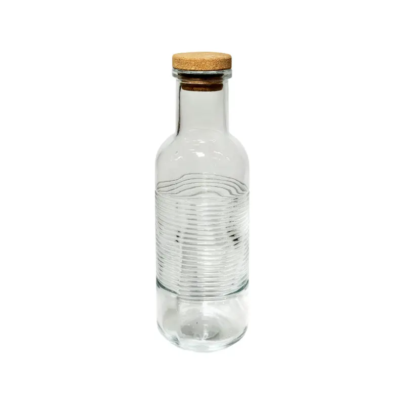 S&CO HOME - TEXTURE CLEAR GLASS BOTTLE WITH CORCK LID EA