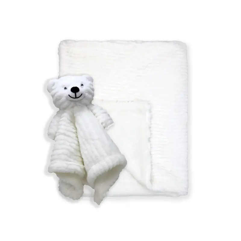 RIDGED PLUSH BLANKET W/NUNU WHITE BEAR 14x14 IN