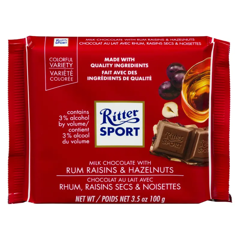 RITTER - RUM RAISINS & HAZELNUTS 12x100 GR