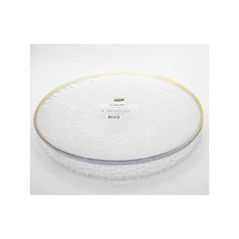 PARTY  COUTURE - HAMMER CLEAR 13IN CHARGER WITH GOLD RIM 4 PK