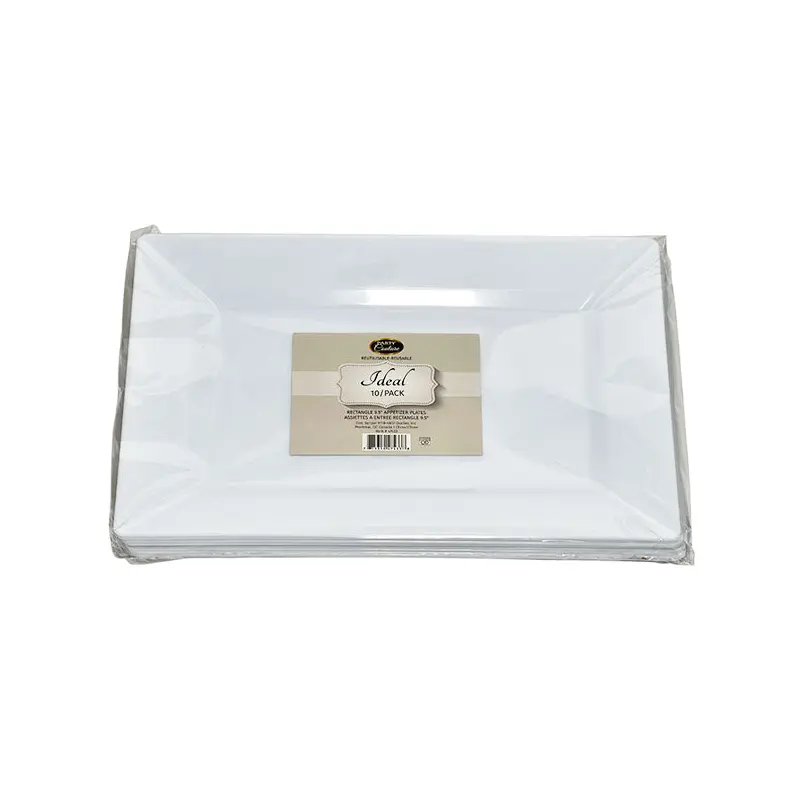PARTY COUTURE - WHT 9.5" RECTANGLE DESSERT PLATE 12x10 PK