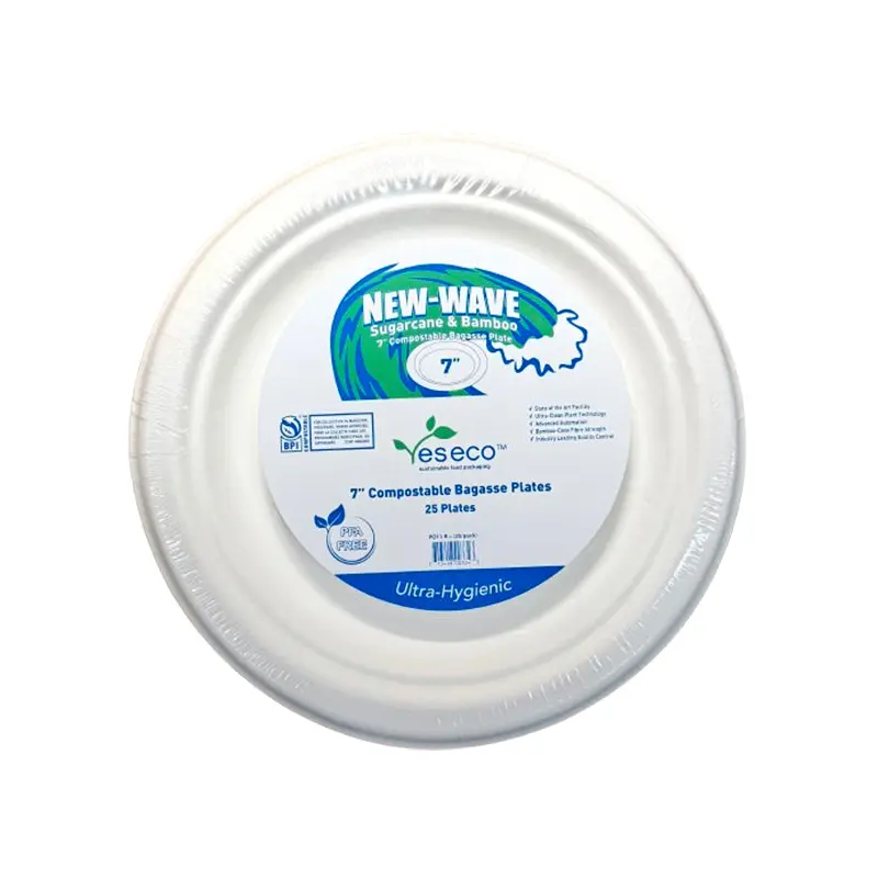 NEW WAVE - SUGARCANE & BAMBOO 7IN COMPOSTABLE BAGASSE PLATE 25CT