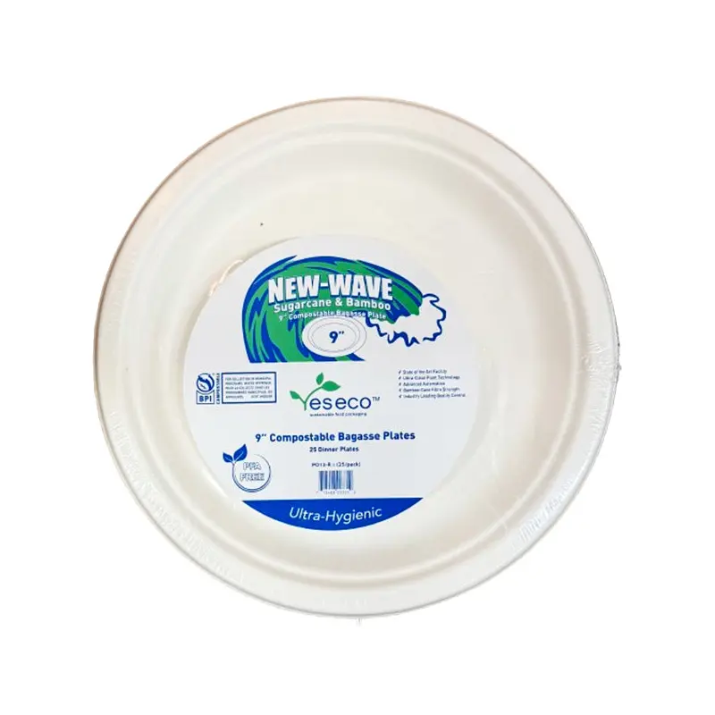 NEW WAVE - SUGARCANE & BAMBOO 9IN COMPOSTABLE BAGASSE PLATE 25CT