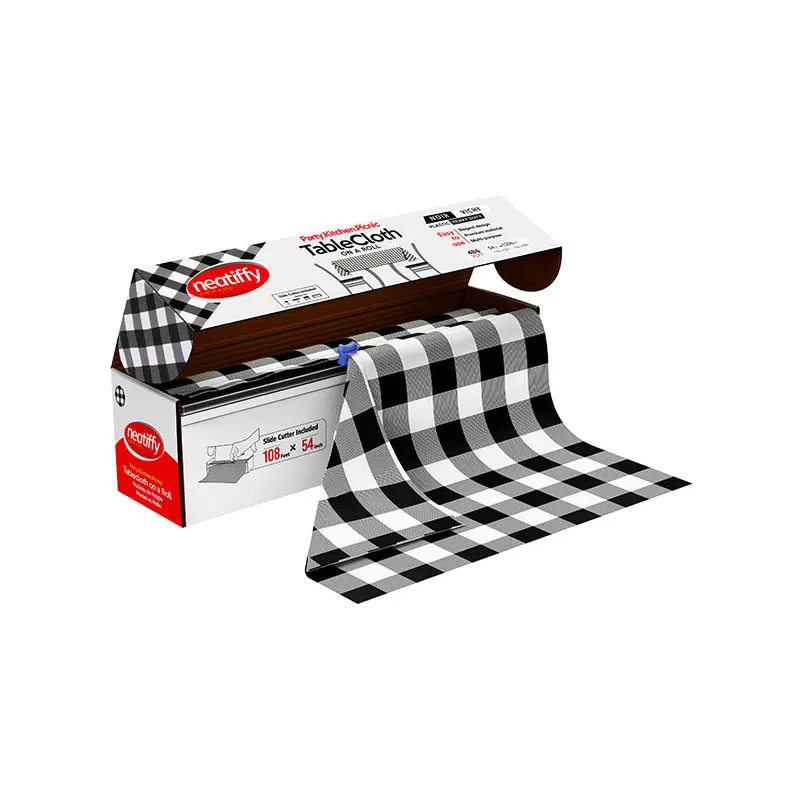 NEATIFFY - BLK CHECKER TABLECLOTH 54INx108FT 9x1 ROLL