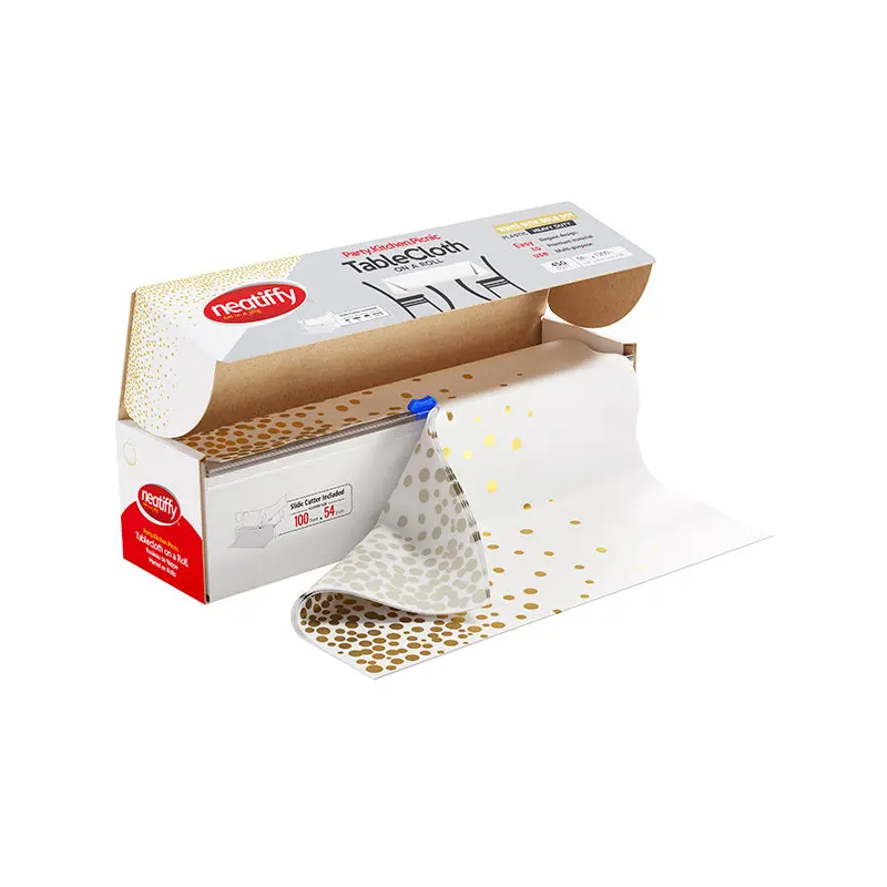 NEATIFFY - WHT-GLD DOT TABLECLOTH 54INx100FT 9x1 ROLL