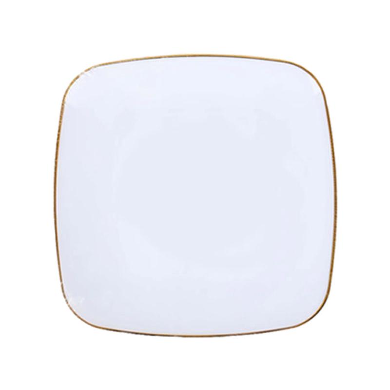 NATURALE - 10" WHITE SQUARE PLATES W/ GOLD RIM 12x10 PK