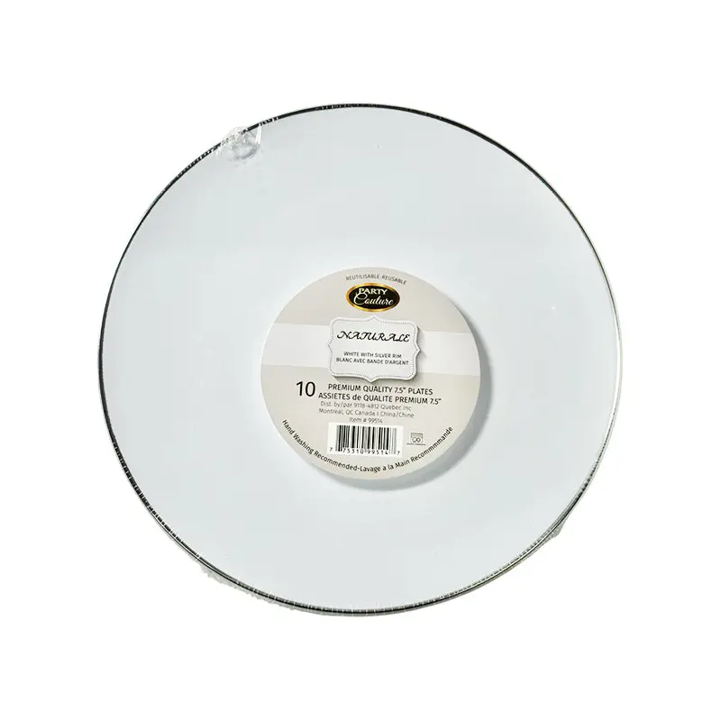 NATURALE - 7.5" WHITE PLATE W/ SILVER RIM 12x10 PK