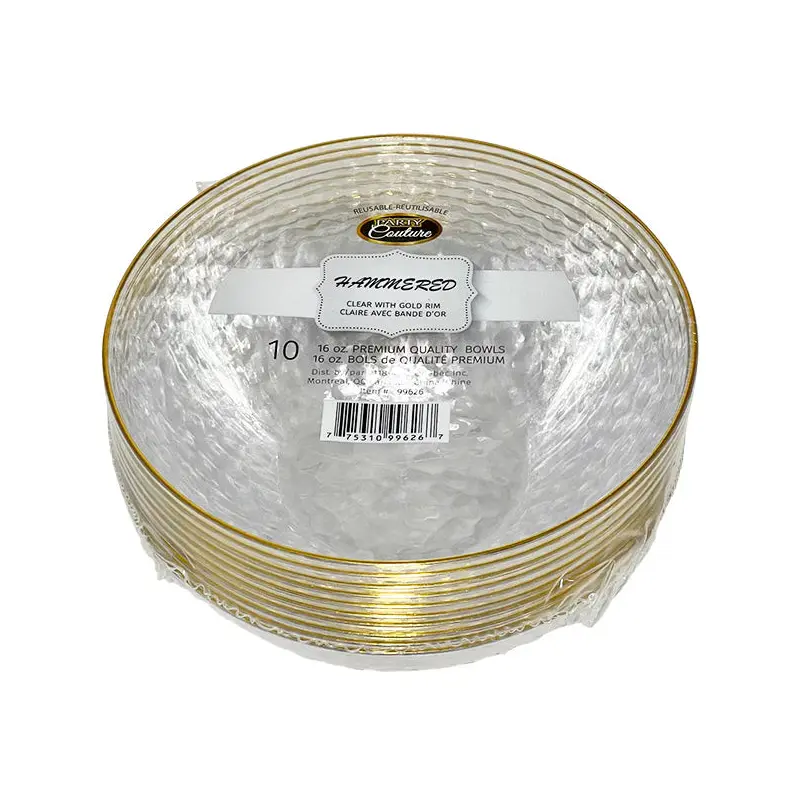 MADISON - 16OZ HAMMERED CLEAR W/ GOLD RIM BOWLS 12x10 PK