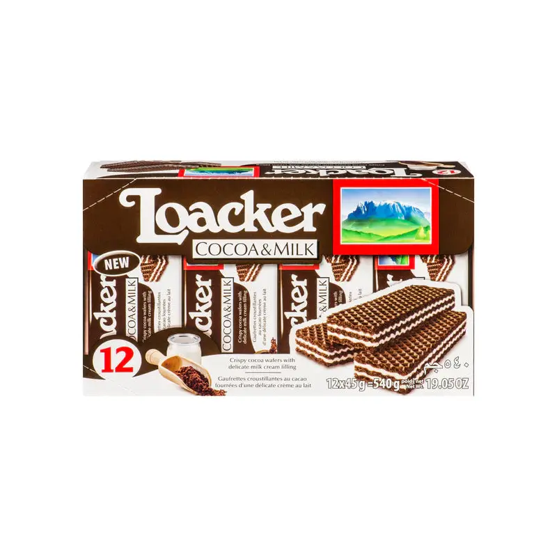 LOACKER - WAFER COCAO & MILK 12x12x45GR