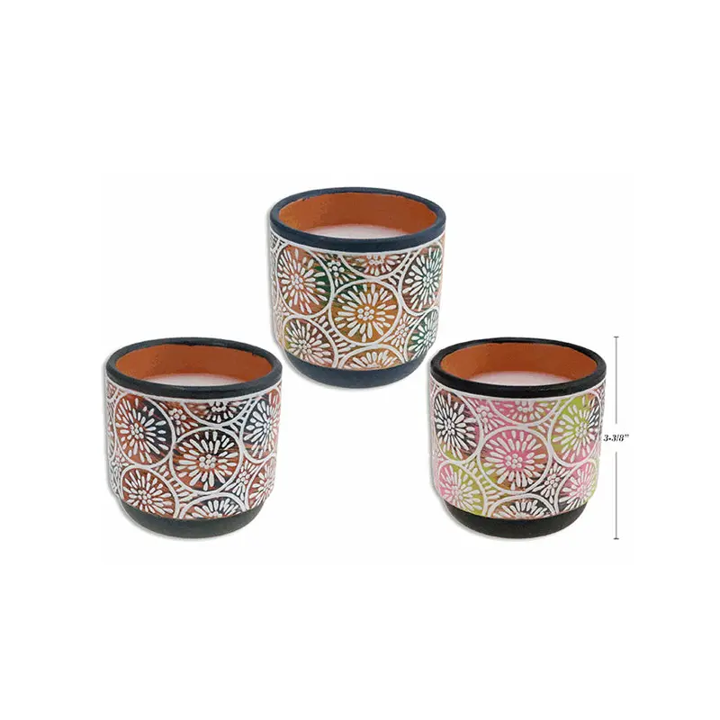 LINK - TERACOTTA POT CITRONELLA CANDLE W/ GRADIENT EMBOSSED FLOWERS 3.25IN