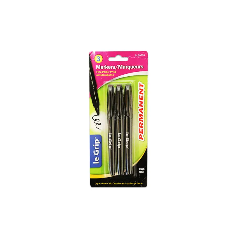 LE GRIP - BLACK PERMANENT MARKERS BULLET POINT 3 PK