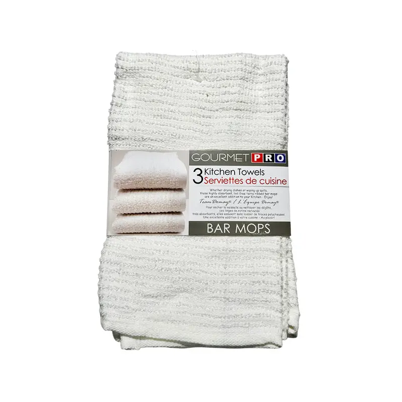 GOURMET PRO - RIBBED BAR MOP TEA TOWELS WHITE 3PC