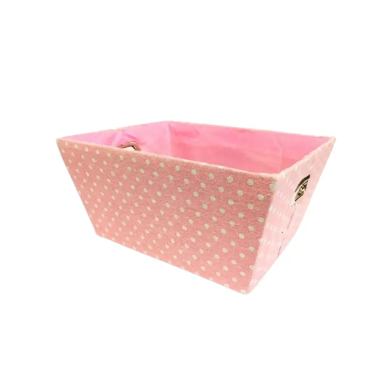APEX - RECTANGULAR PINK W/ WHITE POLKA DOTS BASKET EA