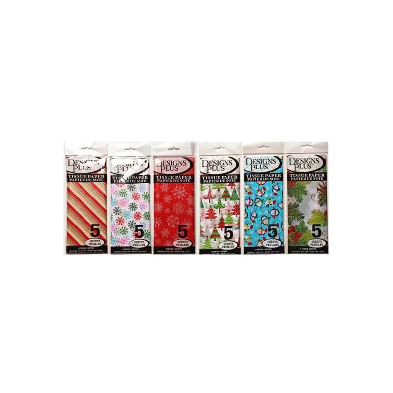 DESIGN PLUS - PRINTED XMAS TISSUE ASSORTED 20INx20IN 5 PK