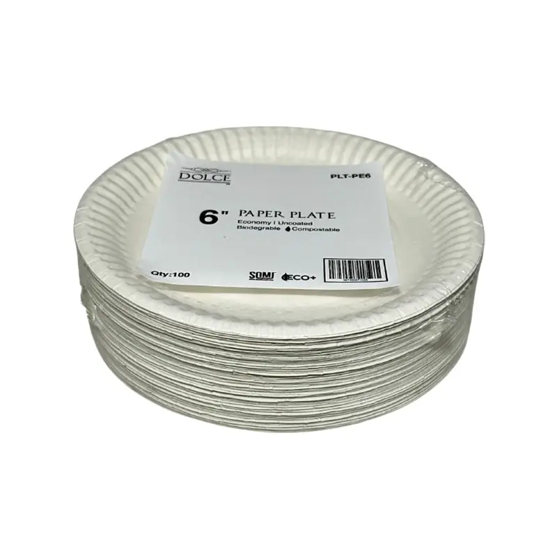 DOLCE - 6IN PAPER UNCOATED PLATES 100EA