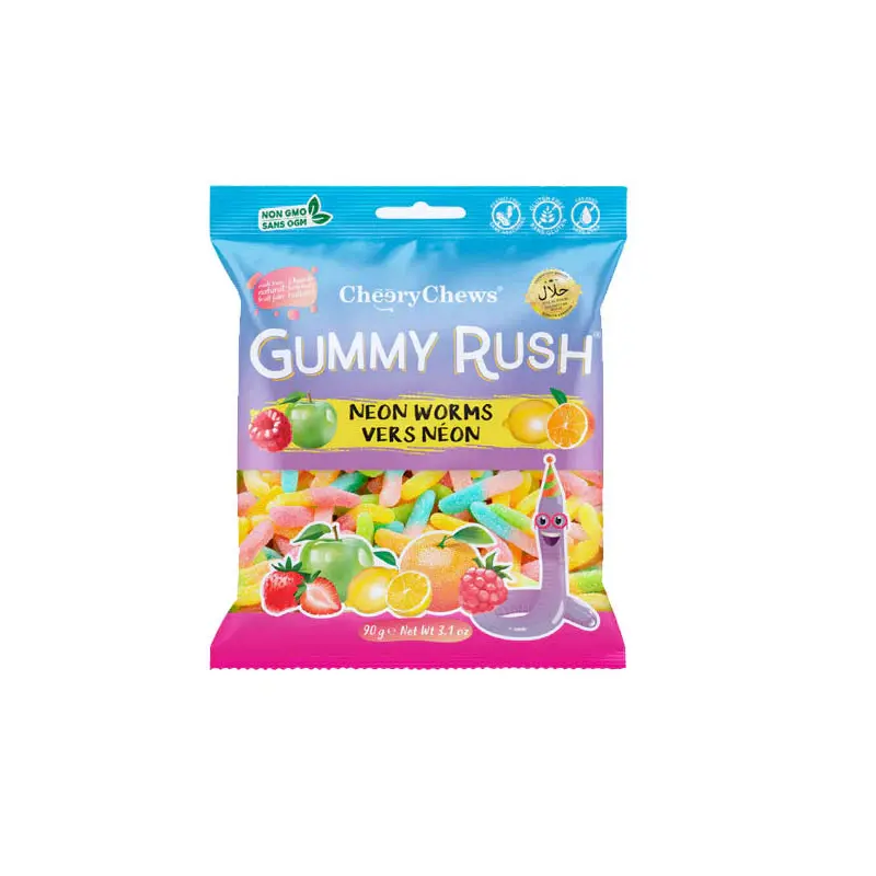 CHERRY CHEWS - NEON WORMS MIXED FLAVORS 48x90 GR