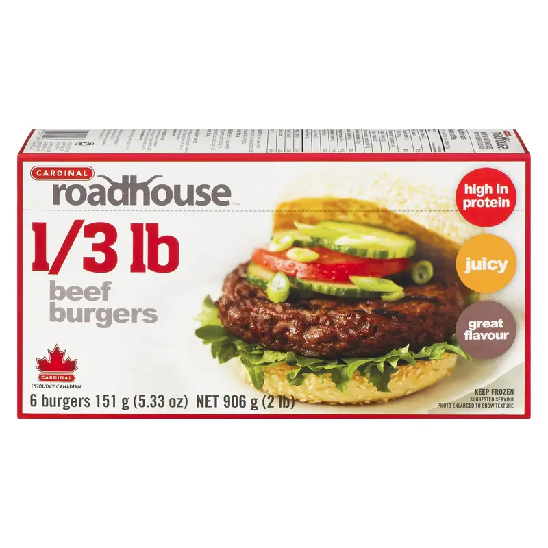 CARDINAL - ROADHOUSE THIRD POUND BURGERS 906GR