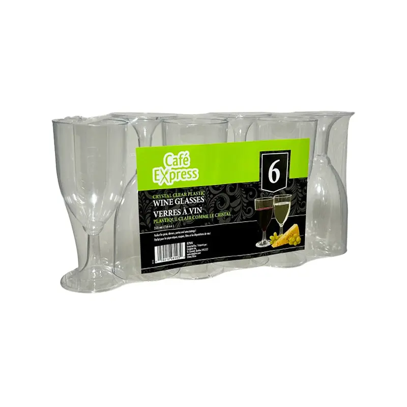 CAFE EXPRESS - CLEAR WINE PLASTIC GLASSES 225 ML 6EA