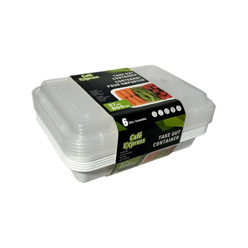 CAFE EXPRESS - WHITE  RECTANGLE CONTAINER COMBO 27OZ 6EA