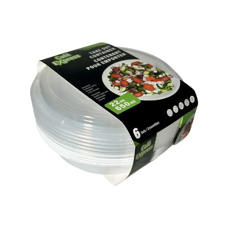 CAFE EXPRESS - WHITE  ROUND CONTAINER AND CLEAR LID 22OZ 6EA